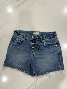 We The Free Faded Blue High-Rise Button-Front Denim Shorts